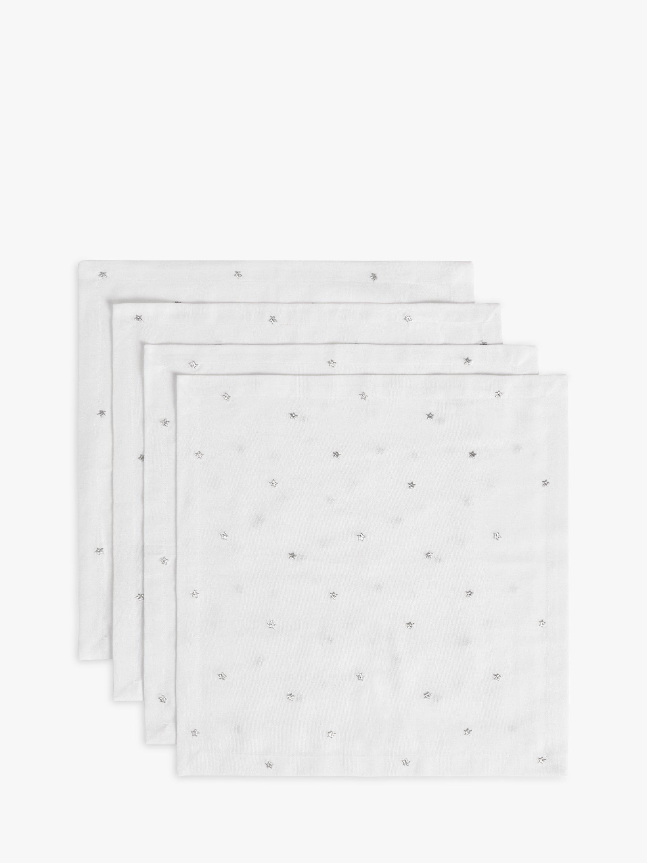 John Lewis Scattered Stars Embroidered Cotton Napkins, Set of 4, White