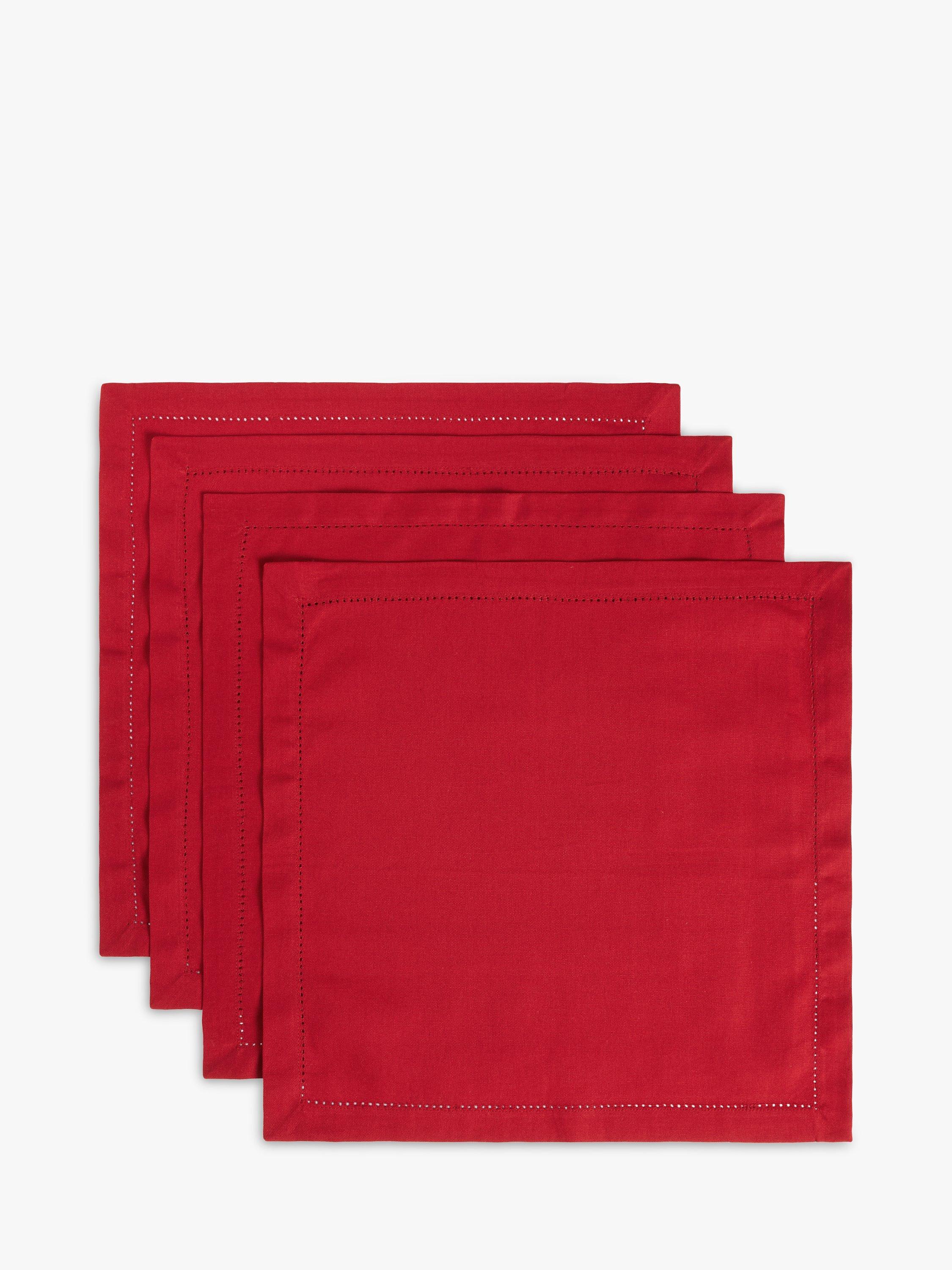 John Lewis Hem Stitch Cotton Napkins, Set of 4, Red Garnet