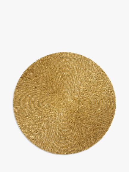 John Lewis Beaded Round Placemat, Gold, Gold