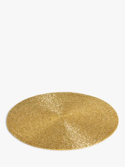 John Lewis Beaded Round Placemat, Gold - view 2, Gold