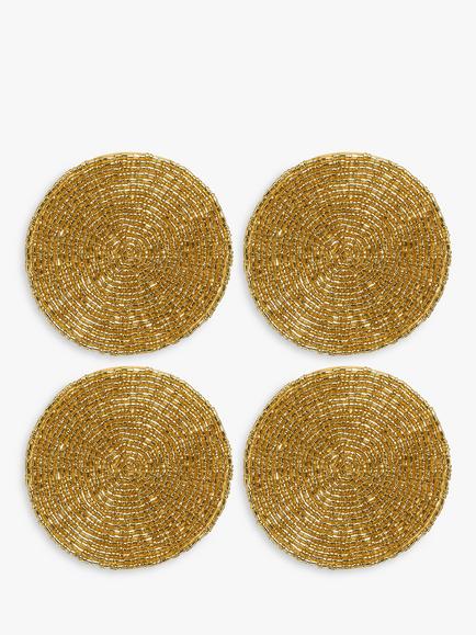 John Lewis Beaded Round Coasters, Set of 4, Gold, Gold