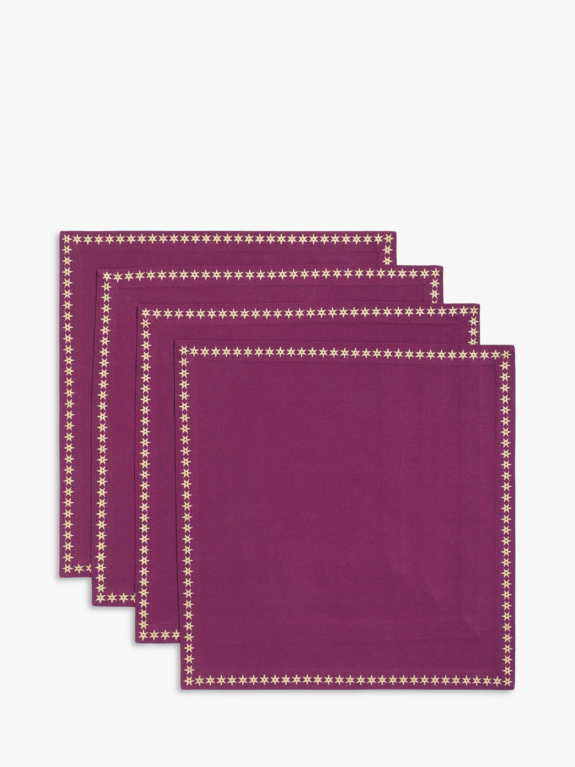 John Lewis Gold Stars Cotton Napkins, Set of 4, Purple/Gold