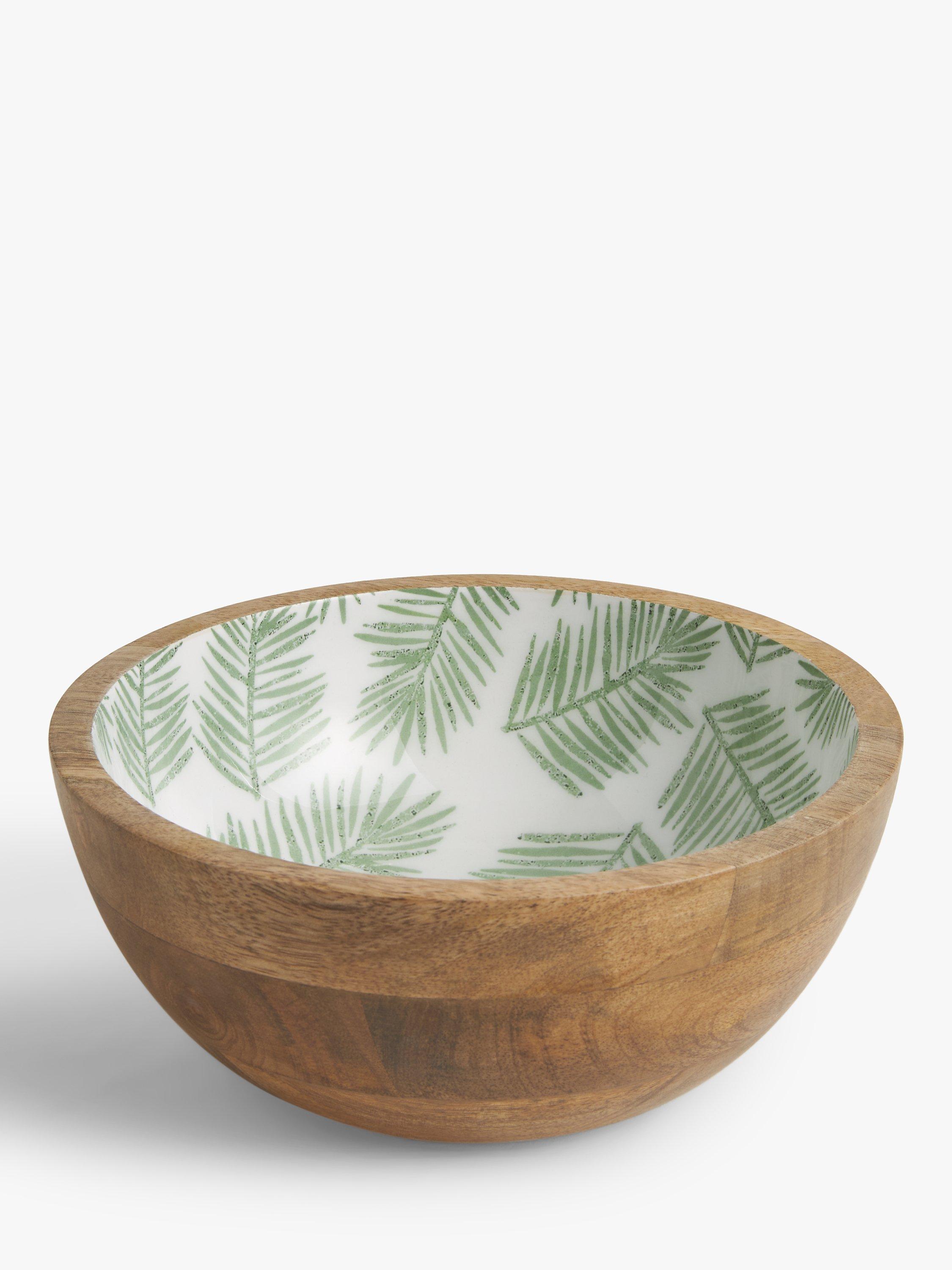 John Lewis Pine Motif Mango Wood Serving Bowl, 18cm, Natural/Green
