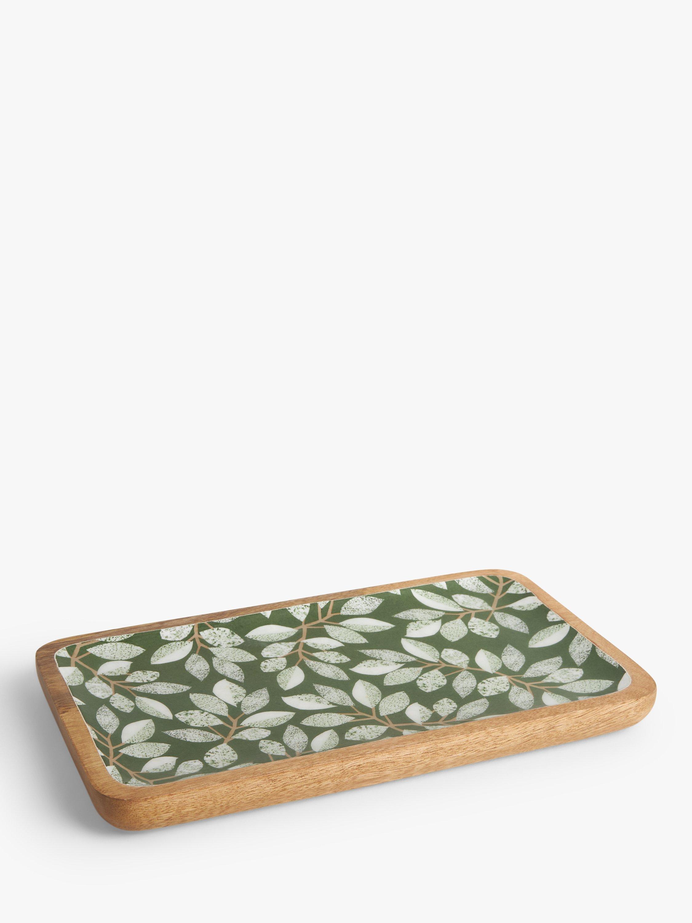 John Lewis Foliage Motif Mango Wood Serving Board, 34cm, Natural/Green