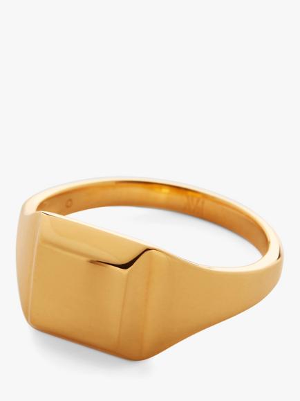 Monica Vinader Signature Signet Ring, Gold - view 2, Gold