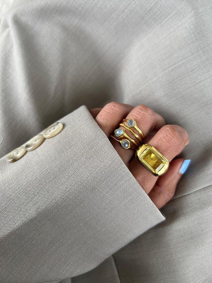 Product image 4 of 5, which shows Monica Vinader Siren Aquamarine Cluster Cocktail Ring, Gold, S