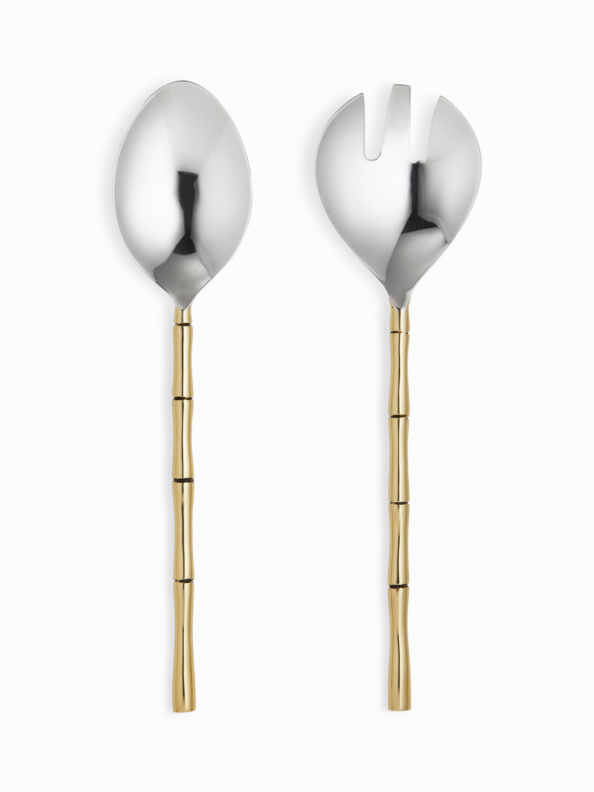 John Lewis Bamboo Stainless Steel Salad Servers, Gold/Silver