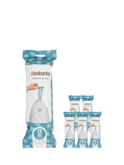 Brabantia PerfectFit Bin Liners, 30L - Size O, 120 Bags, White
