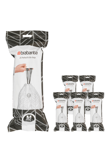 Brabantia PerfectFit Bin Liners, 60L - Size M, 120 Bags, White