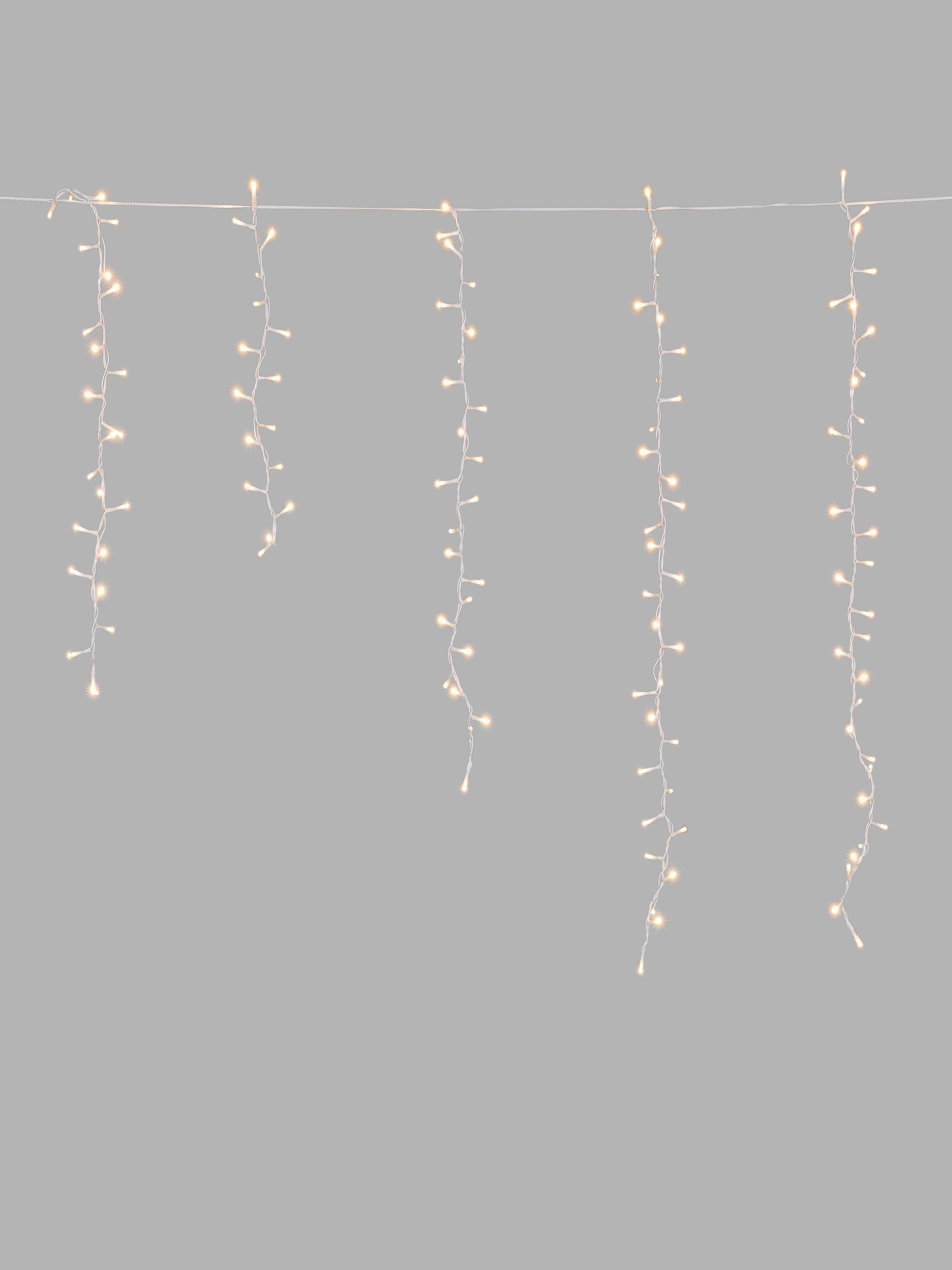 John Lewis 256 Multi-function LED Icicle Lights, Pure White, L26m