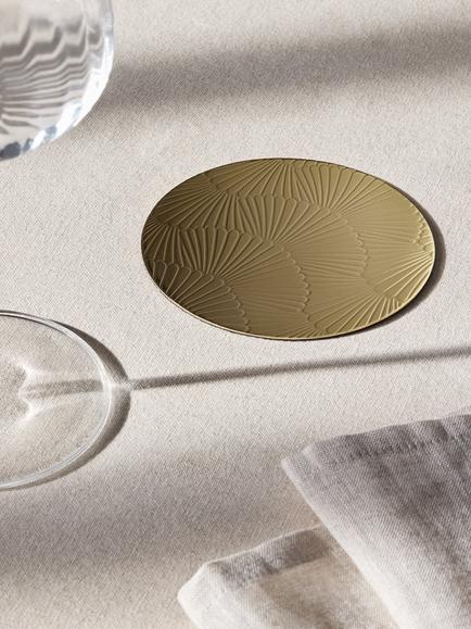 John Lewis Etched Scallop Stainless Steel Round Coasters, Set of 4 - view 2, Gold Gold