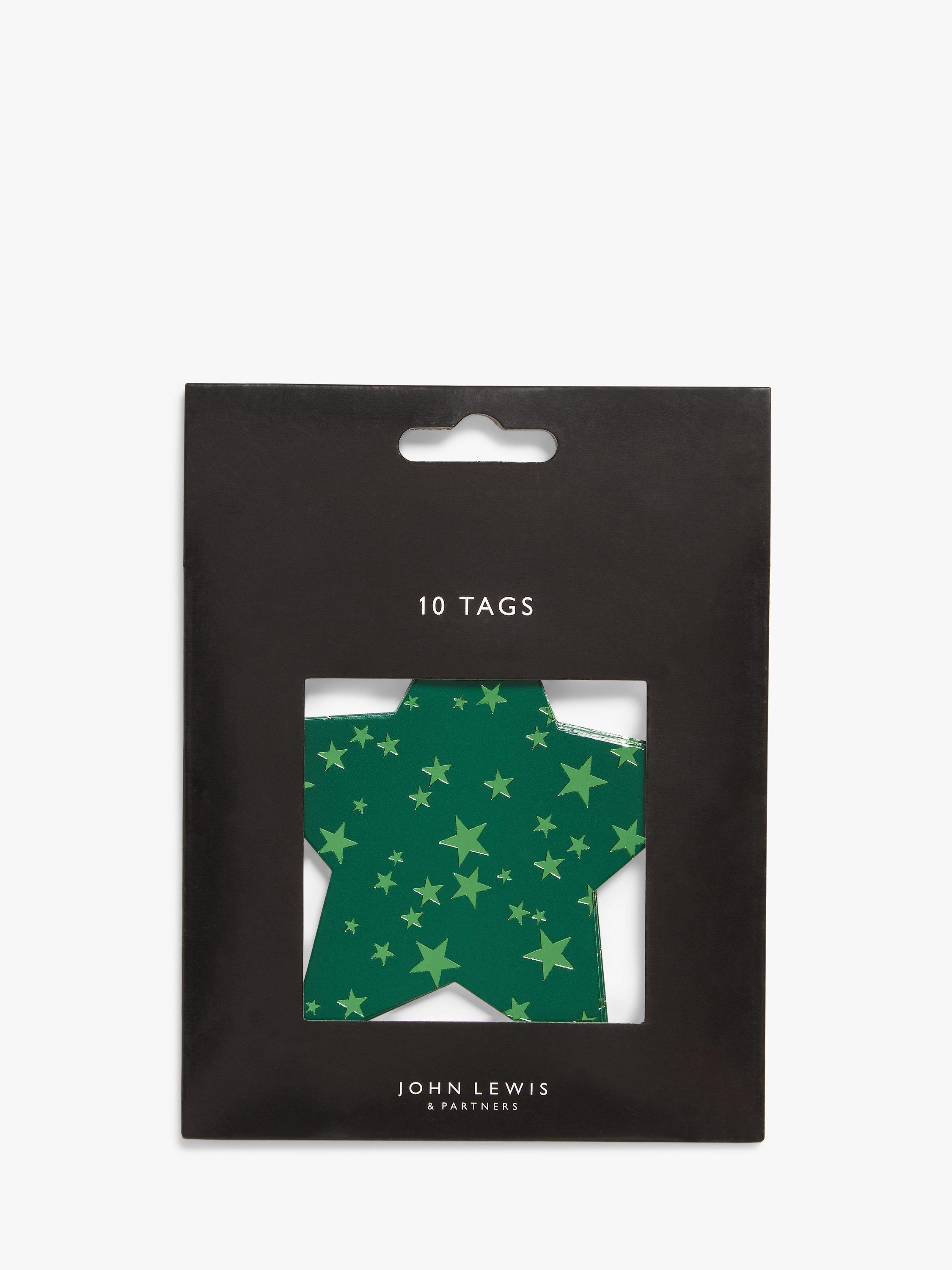 John Lewis Christmas Cottage Green Star Gift Tags, Pack of 10