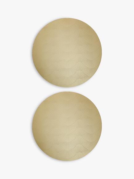 John Lewis Etched Scallop Stainless Steel Round Placemats, Set of 2, Gold Gold