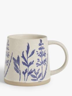 John Lewis Woodland Floral Glazed Stoneware Garden Mug, 450ml, Beige/Blue, Beige/Blue