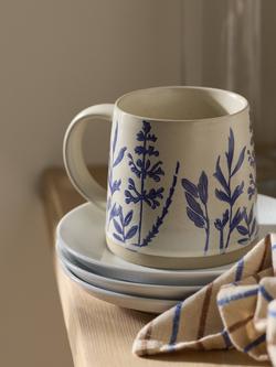 John Lewis Woodland Floral Glazed Stoneware Garden Mug, 450ml, Beige/Blue - view 2, Beige/Blue
