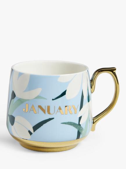 John Lewis Birthday Flower Fine China Mug, 434ml, January