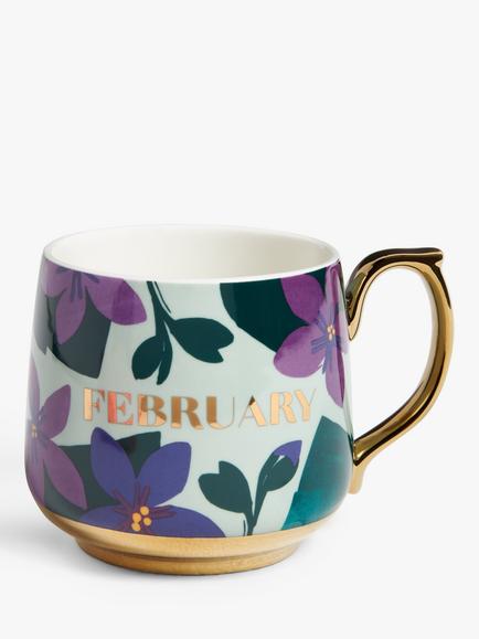 John Lewis Birthday Flower Fine China Mug, 434ml, February