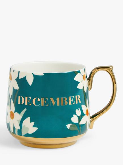 John Lewis Birthday Flower Fine China Mug, 434ml, December