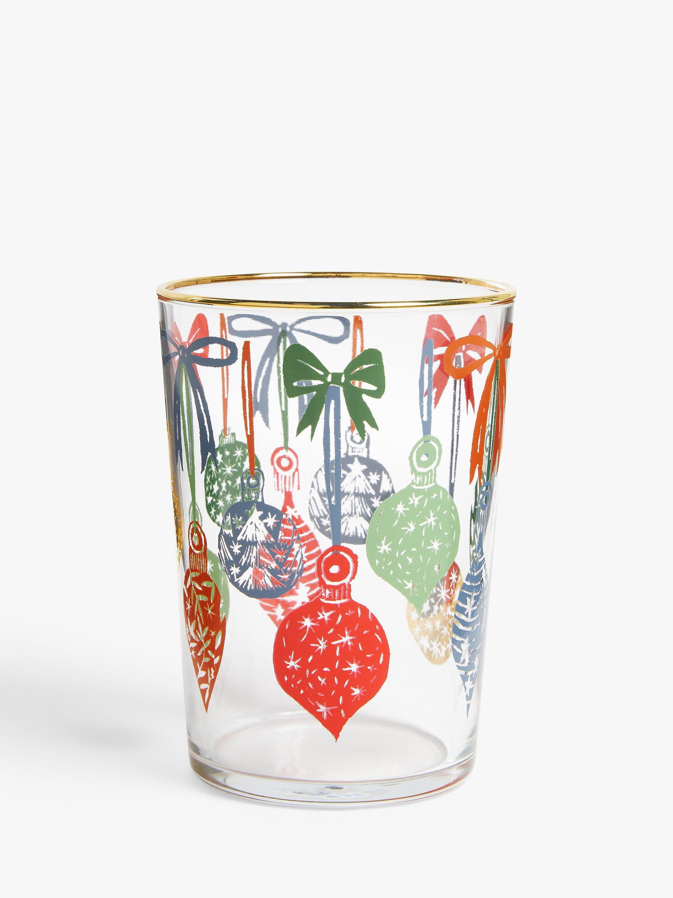John Lewis Christmas Bauble Print Glass Tumbler, 510ml, Clear/Multi
