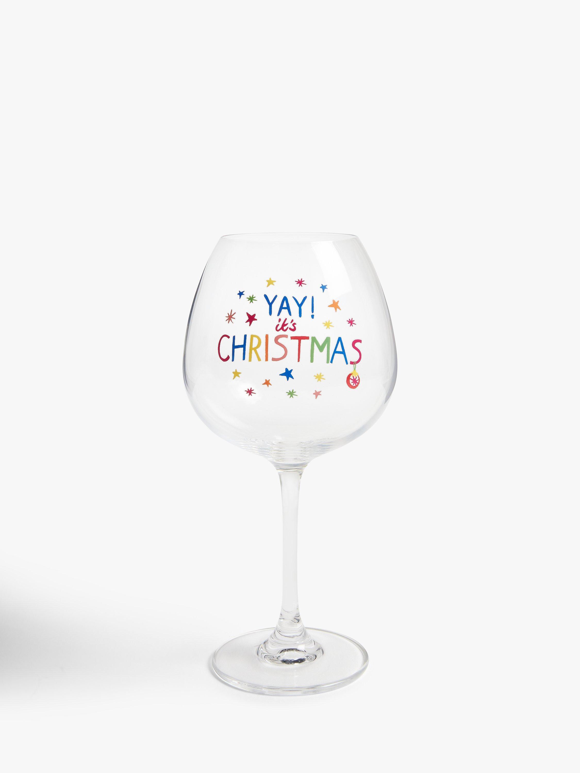 John Lewis Christmas Slogan Gin Glass, 680ml, Clear/Multi