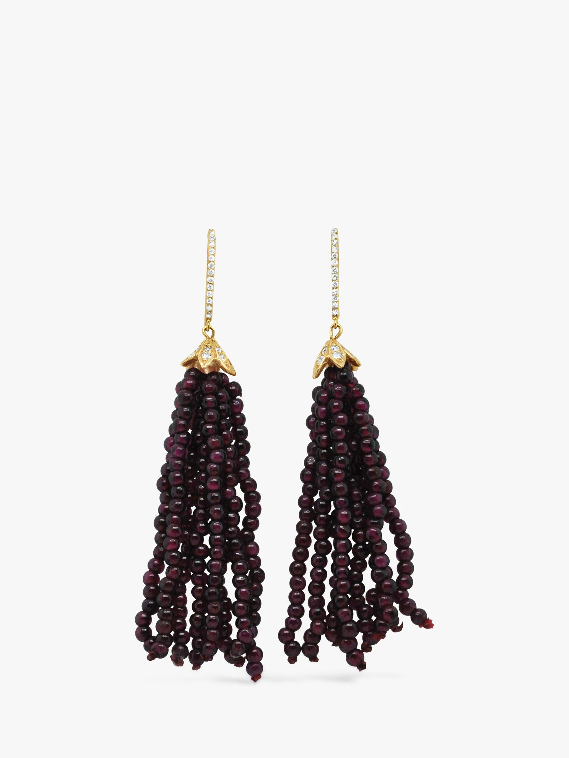 Product image 1 of 5, which shows Milton & Humble Jewellery Pre-Loved 14ct Gold Diamond and Garnet Drop Earrings