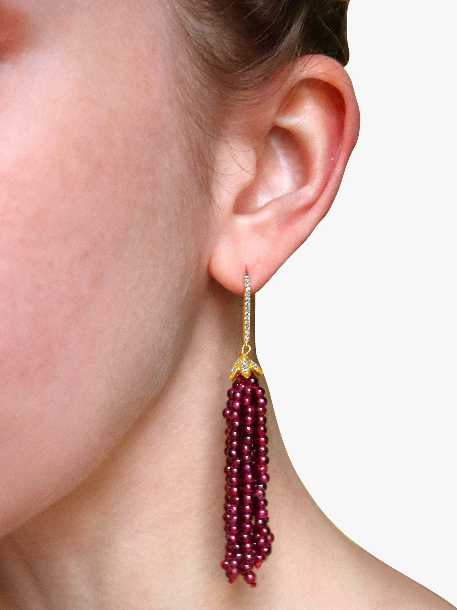 Product image 5 of 5, which shows Milton & Humble Jewellery Pre-Loved 14ct Gold Diamond and Garnet Drop Earrings