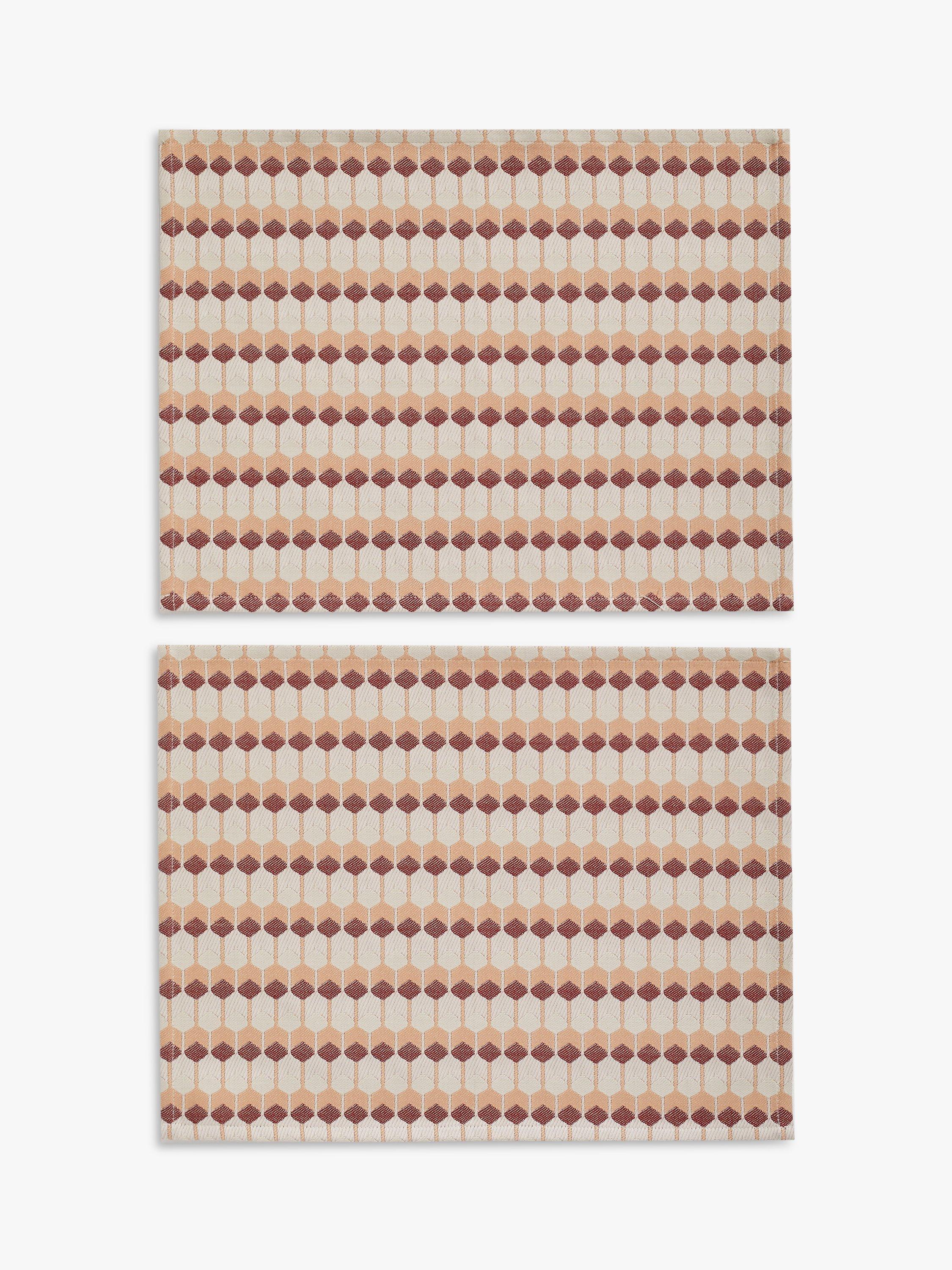 John Lewis Hive Woven Jacquard Cotton Placemats, Set of 2, Red/Multi