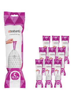 Brabantia PerfectFit Bin Liners, 10-12L - Size C, 200 Bags, White