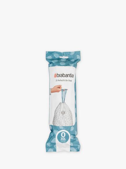 Brabantia PerfectFit Bin Liners, 30L - Size O, 20 Bags, White