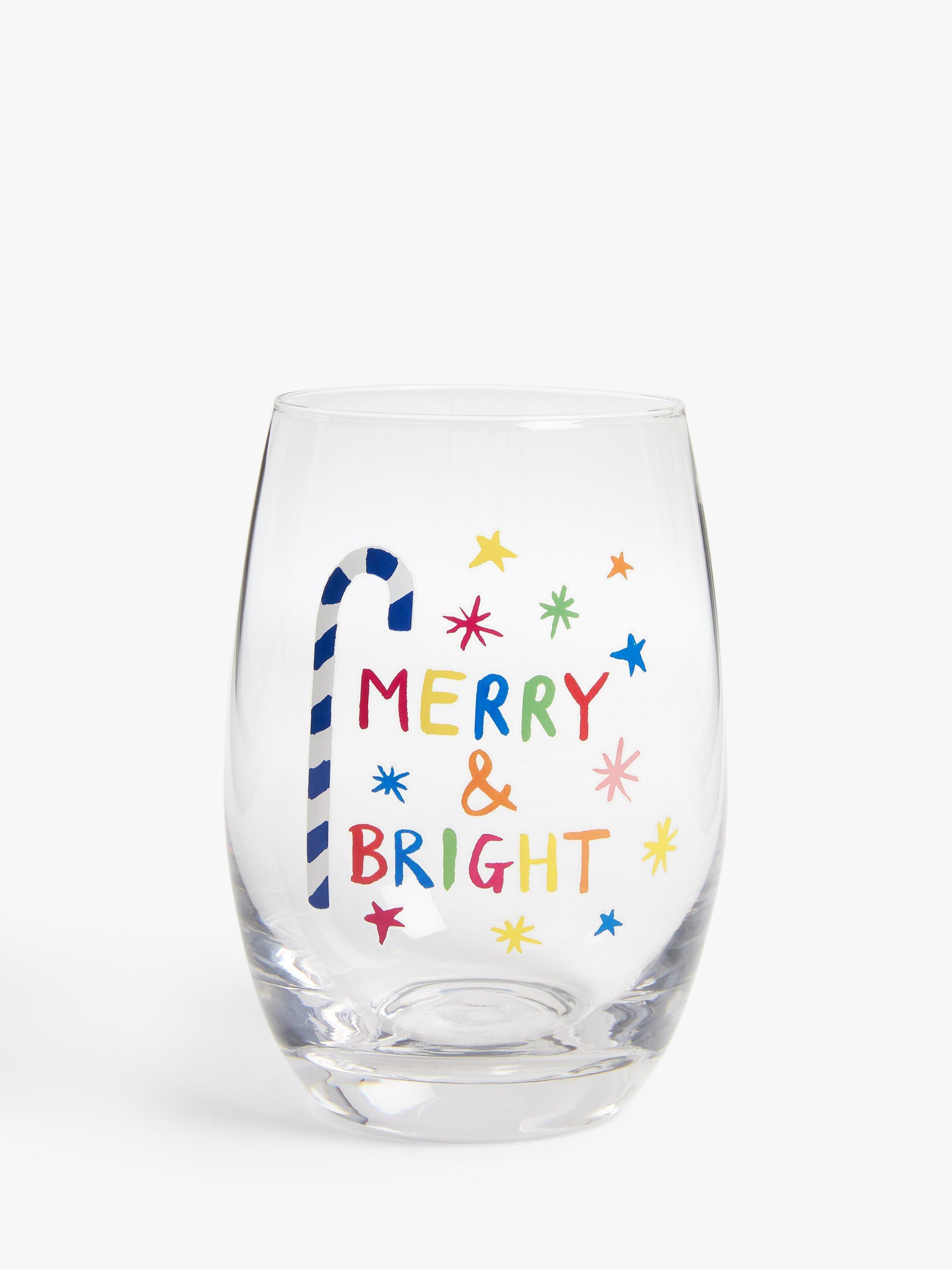 John Lewis Christmas Slogan Glass Tumbler, 500ml, Clear/Multi