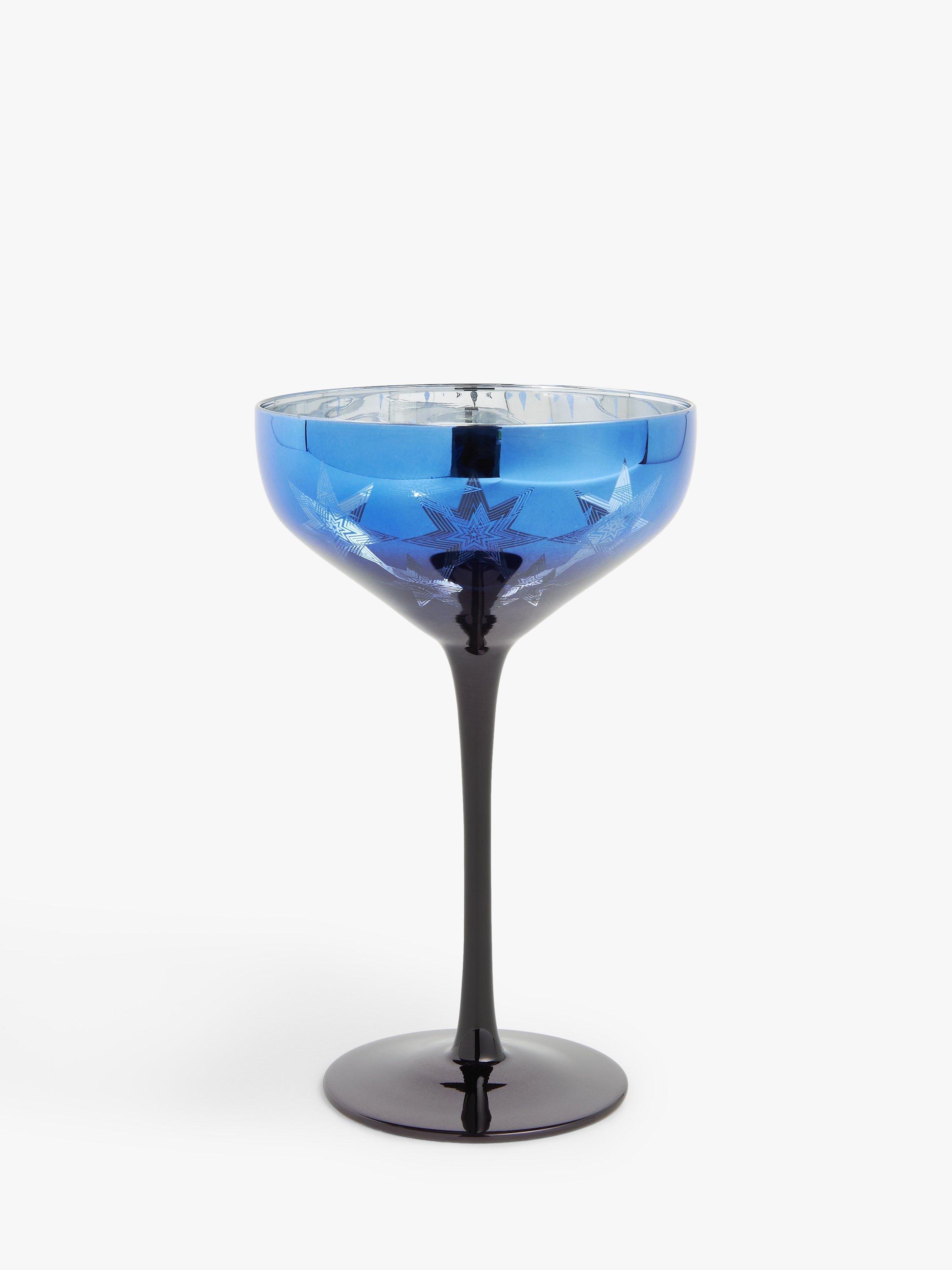John Lewis Star Pattern Metallic Stemmed Coupe Cocktail Glass, 350ml, Navy