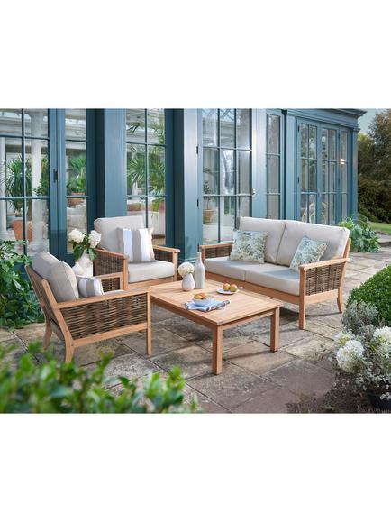Laura Ashley Salcey Woven 4-Seater Teak Wood Garden Lounge Set, Natural, Natural