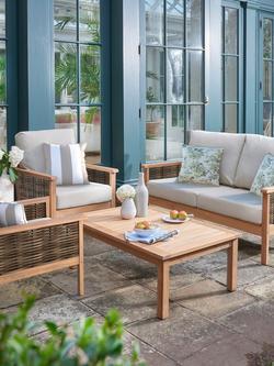 Laura Ashley Salcey Woven 4-Seater Teak Wood Garden Lounge Set, Natural - view 2, Natural