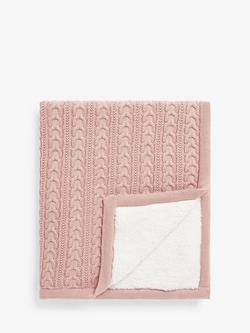 John Lewis Cable Knit Sherpa Fleece Baby Blanket, Pink