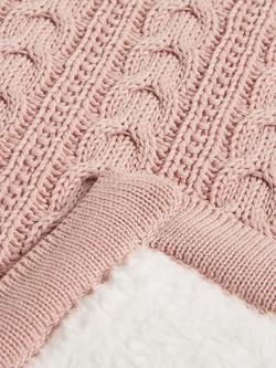 John Lewis Cable Knit Sherpa Fleece Baby Blanket - view 2, Pink
