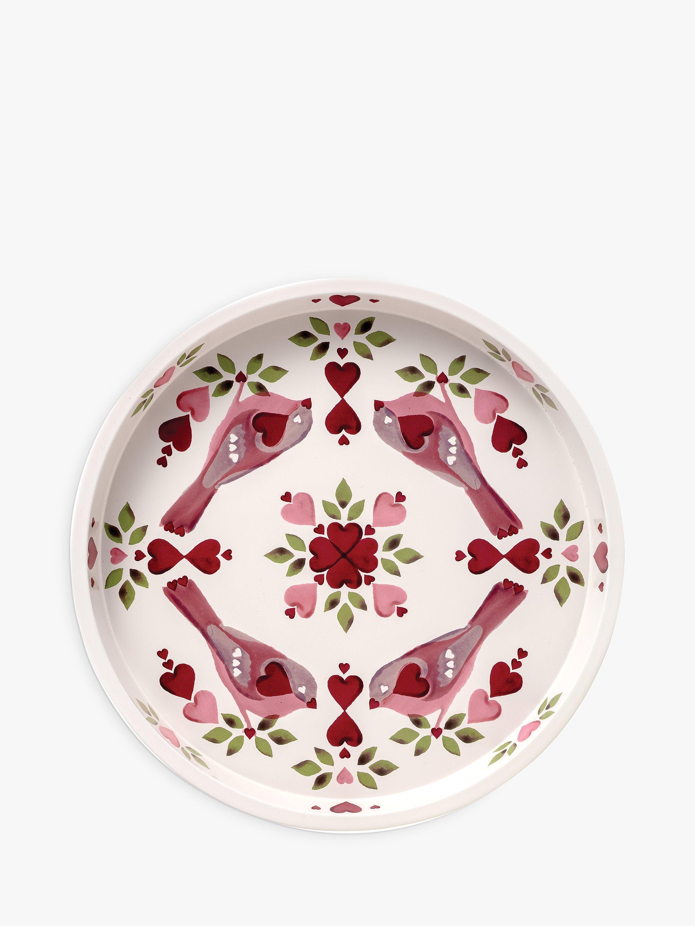 Emma Bridgewater Love Birds Round Steel Tray, 30cm, Pink/Multi