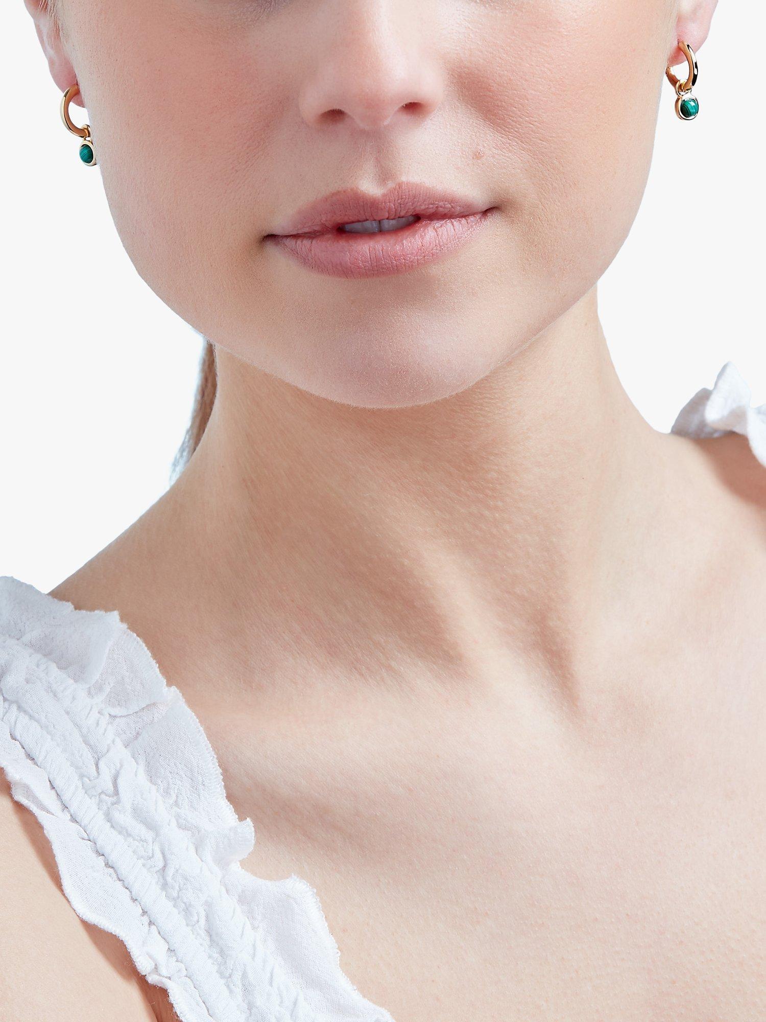 Product image 2 of 2, which shows Melissa Odabash Malachite Charm Hoop Earrings, Gold/Green