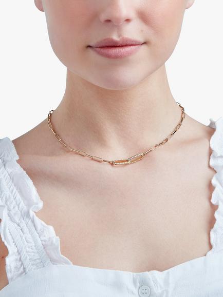 Melissa Odabash Austrian Crystal Paperclip Chain Collar Necklace, Gold - view 2, Gold