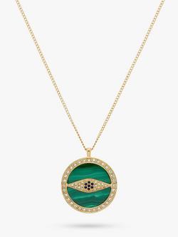 Melissa Odabash Malachite and Crystal Eye Pendant Necklace, Gold/Green, Gold/Green