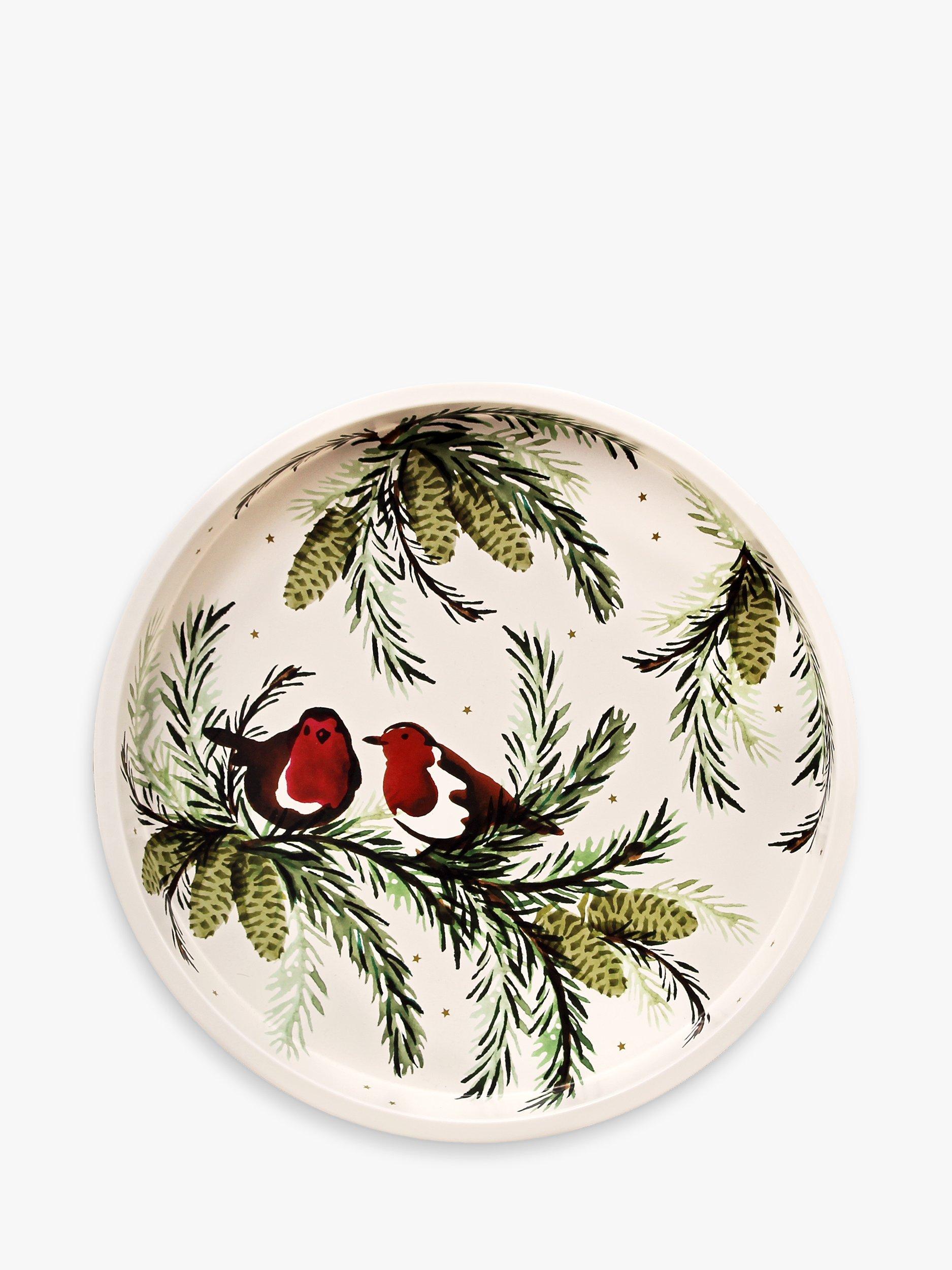 Emma Bridgewater Spruce & Robin Round Steel Tray, 30cm, Green/Multi