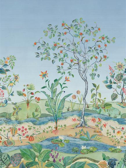 Osborne & Little Mythica Grasscloth Wallpaper Mural, Blue W7817-03