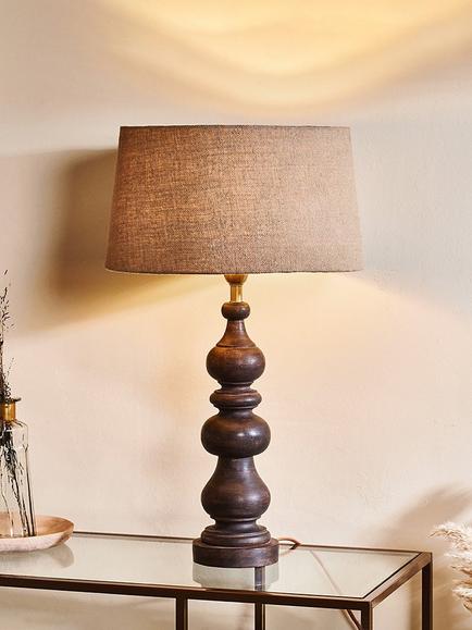 nkuku Manua Mango Wood Table Lamp Base, Dark Stain, Dark Stain