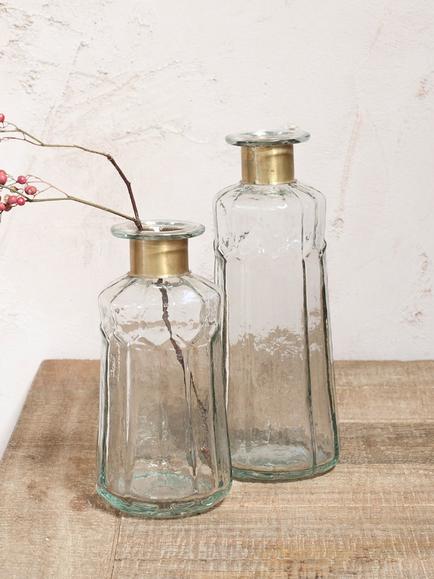 Nkuku Chara Decorative Glass Bottle Vase, Clear, Clear