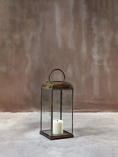 nkuku Kaso Brass Lantern Candle Holder, Antique Brass, Small