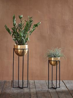 Nkuku Atsu Indoor Planter & Stand, Antique Brass - view 2, Antique Brass