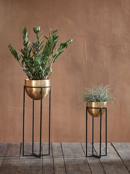 Nkuku Atsu Indoor Planter & Stand, Antique Brass - view 2, Antique Brass