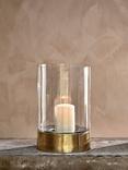 nkuku Rajura Hurricane Lantern Candle Holder, Clear/Gold