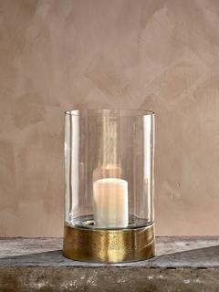 nkuku Rajura Hurricane Lantern Candle Holder, Clear/Gold