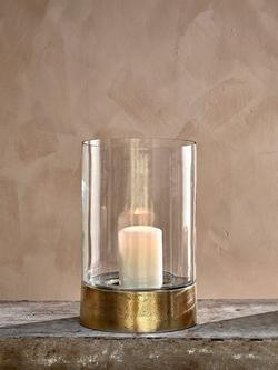 nkuku Rajura Hurricane Lantern Candle Holder, Clear/Gold, Clear/Gold