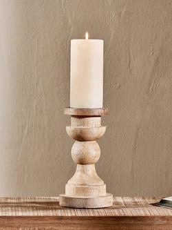 nkuku Kibibi Wooden Candlestick, Natural, Brown